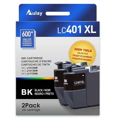 LC401XL Ink Cartridges Compatible for Brother Ink Cartridge LC 401XL Color Standard Yield Work with Brother Printer MFC-J1010DW MFC-J1170DW MFC-J1012DW 2 Black