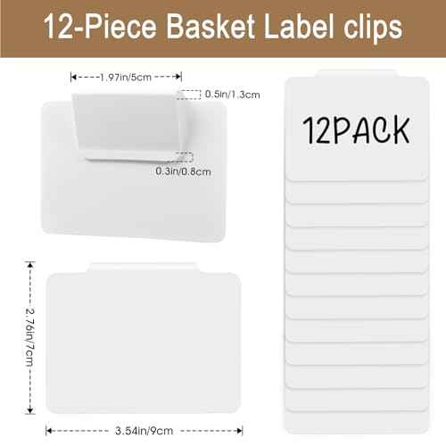 12pcs White Basket Labels Clip On for Storage Bins, Removable PVC Labels for Baskets with Holders, 3.5x2.7 Inches