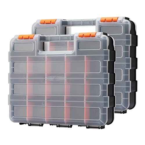 MIXPOWER 34-Compartment Double Sided Organizer with Impact Resistant Polymer and Customizable Removable Plastic Dividers, storage and carry, Black/Orange, 2 PCS-Pac