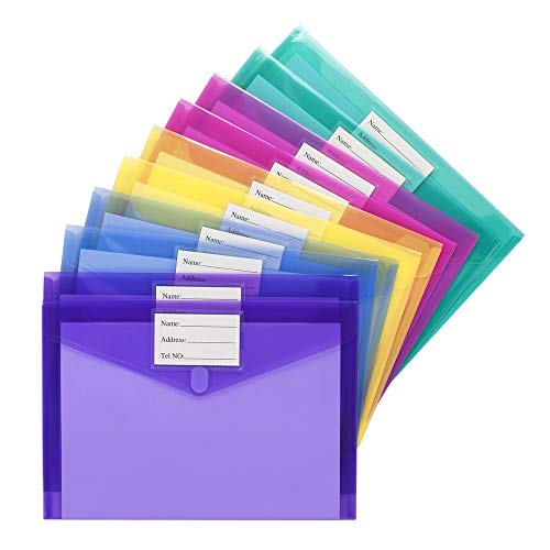 Sooez Multicolor 10-Pack A4 Plastic File Folders Waterproof Document Envelopes