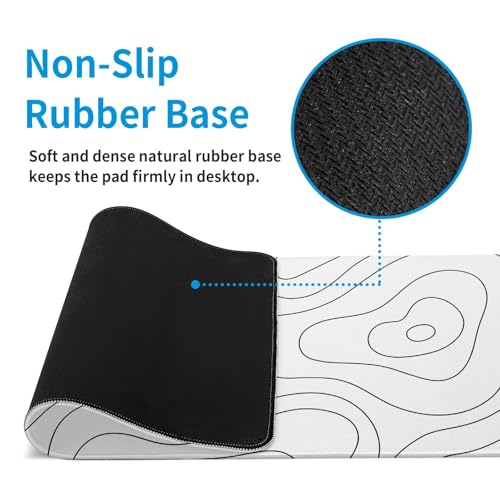 LLZDEUAN White Topographic Map Gaming Mouse Pad 31.5x11.8 Inch Desk Mat Non-Slip Edge