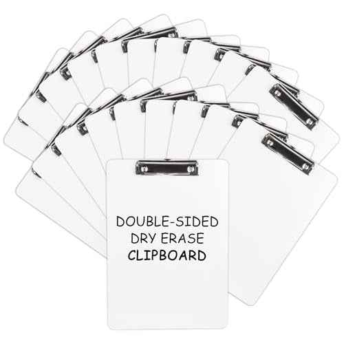 Dry Erase Wood Clipboard 20 Pack, Hardboard Clip Board 8.5x11 for Classroom, Students, Kid, Size 9" x 12.5", Double-Sided White Board, with Low Profile Clip, Office & School Supply