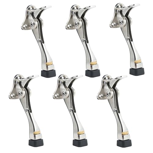 Kickdown Door Stopper, 6 Pack Heavy Duty 4 Inches Door Stoppers for Bottom of Door, One Touch Door Holder with Durable Lever, Anti-Slip Rubber, and Adjustable Height, Suitable for All Floor Types