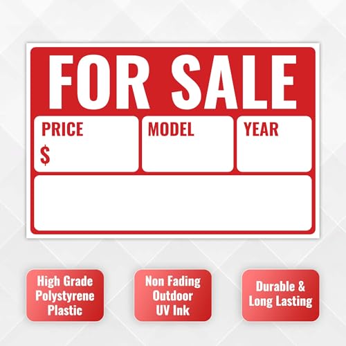 Venicor 2-Pack Car Sale Signs 12x8 Inches Waterproof Polystyrene - Model Year 12x8