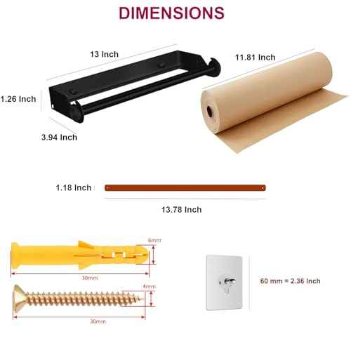 12" Kraft Paper Dispenser Wall Mount, Butcher Paper Dispenser Ideal for Home Office with 30 meter Kraft Roll (Black Wall Mount Brown PU Leather Strap)