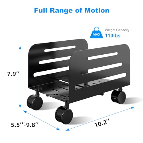 Suptek Small Tower Cart — Adjustable Mobile CPU Stand with Locking Casters (5.5-9.8 inch)