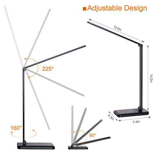 LED Desk Lamp with Wireless Charger,Eye-Caring Table Lamps,Stepless Dimmable Office Lamp with USB Charging Port,Touch/Memory/Timer Function,25 Brightness Lighting,Foldable Lamp