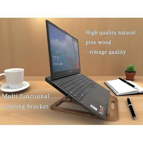 Wooden Laptop Stand for Desk & Wood - Style Laptop Stand, Foldable and Adjustable Ergonomic Notebook, Book, Phone & Tablet Stand, 6 - Gear Angle Adjustment, Cooling for 10-15.6 Inch