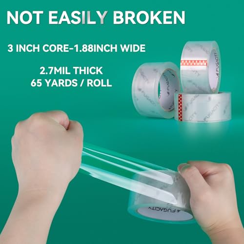 FugaCity Clearer Packing Tape Refills (36 Rolls),Heavy Duty Packaging Tape for Moving Sealing, Moving Supplies Shipping Tape,2.7 Mil Thick, 1.88 in Wide,65 Yards Per Roll,Total 2340 Yards