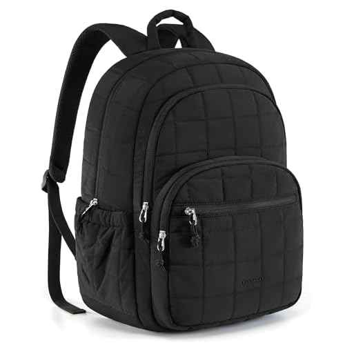 BAGSMART College Laptop Backpack, Travel Backpack for Women, Quilted Casual Daypack, Water-Resistant Bookbag for 15.6 Inch Laptop, Black