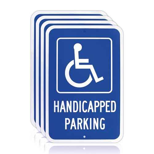 OLANZU (4 Pack) Handicapped Parking Sign 18" x 12" - 0.060 Rust Free Aluminum Thickness - Metal Handicap Parking Sign - UV Protected & Weather Resistant
