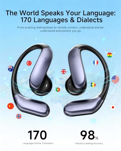 SONQI Space Gray AI Translation Earbuds with 170 Languages, 0.45s Instant Real-Time Translator, Bluetooth 6.0 & Transcription