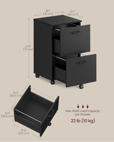 VASAGLE Ink Black 2-Drawer File Cabinet on Casters – Small Rolling Storage