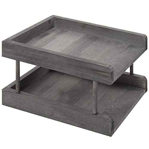 MyGift 2-Tier Rustic Gray Wood Paper File Organizer in and Out Tray/Office Desktop Document Holder Rack