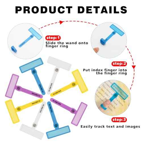2 Pack Guided Reading Strips, Highlighter Dyslexia Tools for Kids, Colorful Text Overlays for Early Readers, ADHD Finger Trackers Highlight (12 PCS - 8 Wands and 4 Removable Rings)