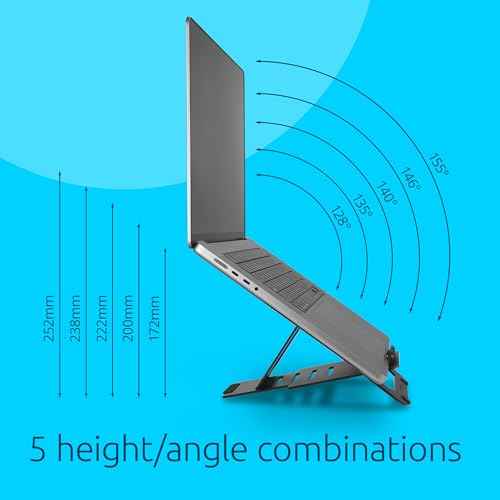 Kensington Adjustable Aluminum Laptop Stand for Desk, Ultra-Slim Lightweight Foldable Portable Notebook Holder, Anti-Slip Silicone Tablet Mount for 10"-17" Laptops and Tablets, Black K50428WW