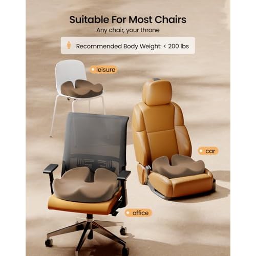 ProtoArc Seat Cushion, Office Chair Cushion for Sciatica, Coccyx Cushion, Ergonomic Memory Foam Seat Cushion for Car, Home, Pressure Relief Pad for Hip, Tailbone, All Day Comfort - Coffee