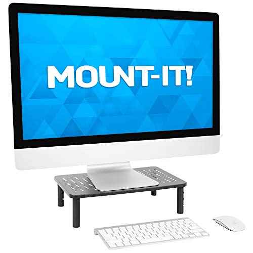 Mount-It! Metal Monitor Riser 2-Pack | Height Adjustable Computer Display and Laptop Stand for Desktop | Fits Up to 32" Screens, 44 Lbs Capacity, Set of Two Risers