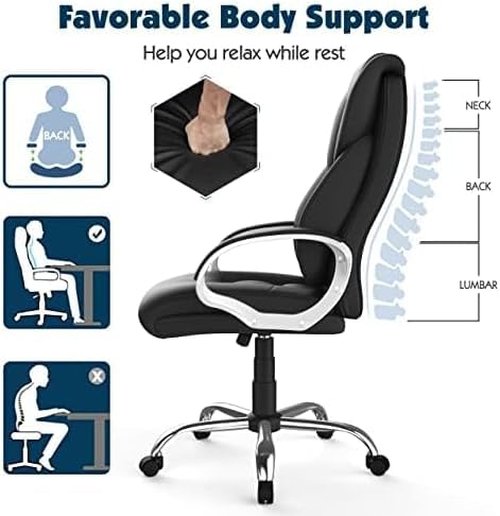 AYEASY Office Chair, Ergonomic Home Office Chairs Heavy Duty Leather Executive Chair, Big and Tall Office Chairs High Back Computer Gaming Chair with Arm Padded, with 360 Degree Swivel Wheels, Black