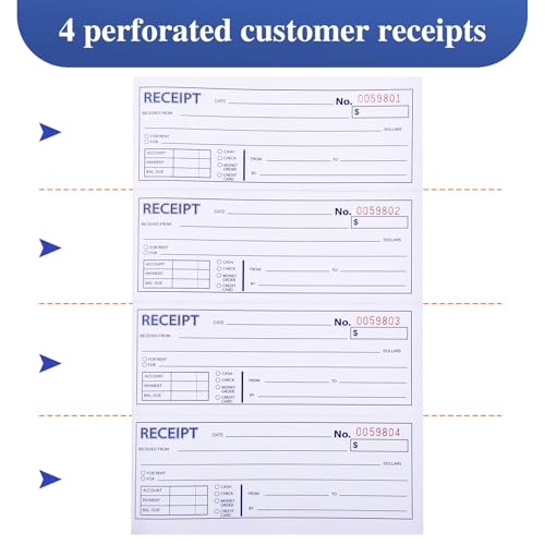 WSICSE 6-Pack 3-Part Carbonless Receipt Books, Spiral Bound, 100 Sets/Book