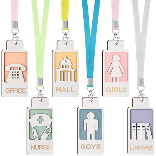 Sabary Light Color 6 Pack Classroom Hall Pass Lanyards with School Passes