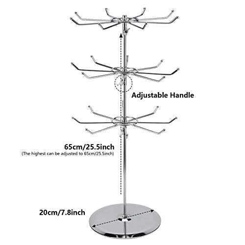 Polmart Adjustable Medium Duty Countertop Spinning Display Stand - for Retail, Jewelry, Cosmetics, Crafts - Reinforced Base, 360¡Æ Rotating Tiers, Three Height Adjustable Spinner (Silver)
