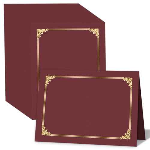 HAUTOCO 90 Packs Certificate Holders, Burgundy Diploma Holders, Document Award Covers Certificate Folders with Gold Foil Border for 8.5x11 Letter Size