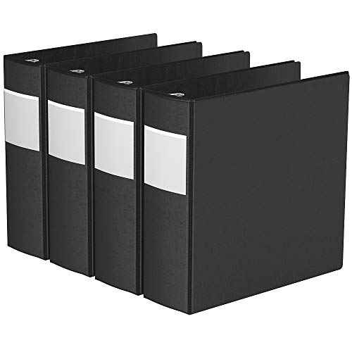 Heavy-Duty 3-Inch Binder Notebook, Large 3-Ring Binder for School, Office, or Home, Pack of 4, Black