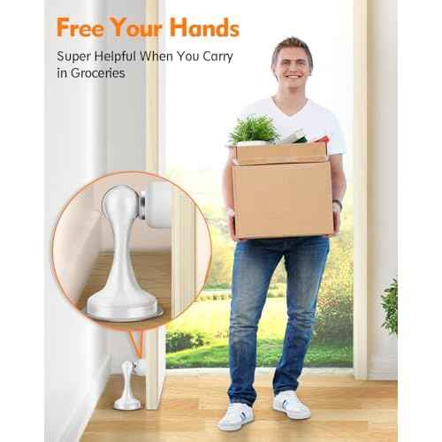 Door Stoppers, Magnetic Door Stop, Stainless Steel, 6 Pack Magnetic Door Catch, 3M Double-Sided Adhesive Tape, No Drilling, Screws for Stronger Mount, Hold Your Door Open, for Wide Doors