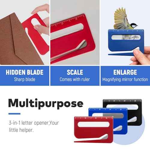 3-Pack Letter Openers with Ruler & Magnifier - Envelope & Package Slitter Tool, Safe Paper Cutter for Mails, Envelopes, Packages