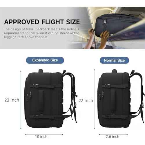 55L Carry On Backpack, Extra Large Travel Backpack for Men & Women, Expandable 60L Big Capacity Bag For Airplanes, Travel Gifts for Men Women, Fits 18.4 Inch Laptop, Luggage Suitcase Daypack, Black