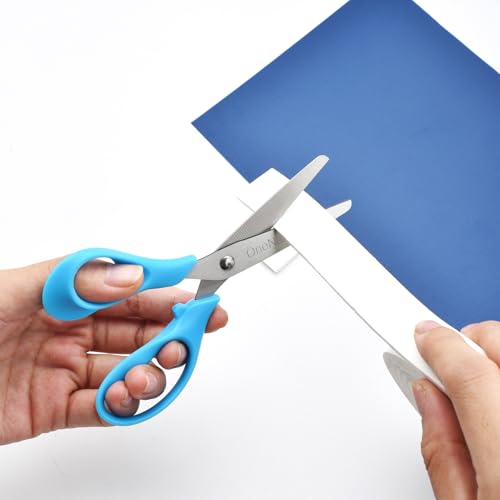 OneName Left-Handed Kids Scissors 5-inch, 6 Pack in Blue, Pink, Green – Ergonomic Safety Kids Scissors for School & Crafts
