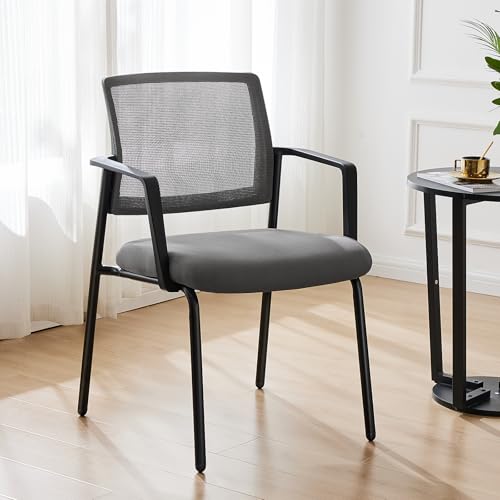 DUMOS Grey Stackable Arm Chairs with Mesh Back and Upholstered Fabric, Sturdy Metal Frame, Easy to Store and Use, Perfect for Indoor and Outdoor Spaces, 1 Chair