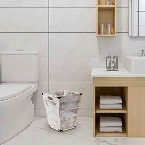 VERGOODR Farmhouse Style Wooden Square Trash Can with Cutout Handles Decorative Metal Wastebaskets for Bedroom,Living Room, Bathroom & Office,Waste Bin Trash bin
