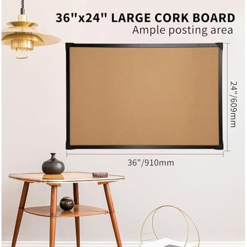 Corksidol Cork Bulletin Board, Large Wall-Mounted Pin Board with Frame, Self-Healing Corkboard for Office, Home, and School, 36" x 24",2 Pack