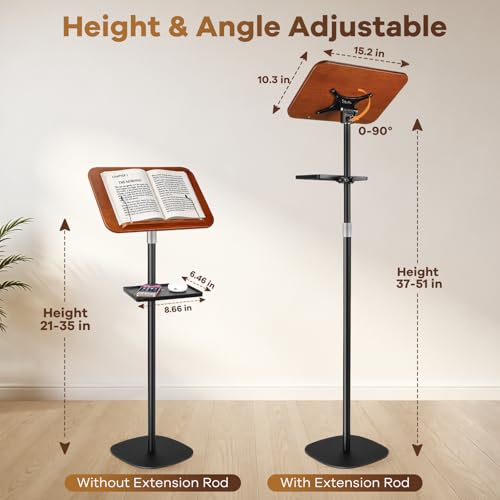 Adjustable Lectern Podium Stand with Wooden Panel and Storage Tray