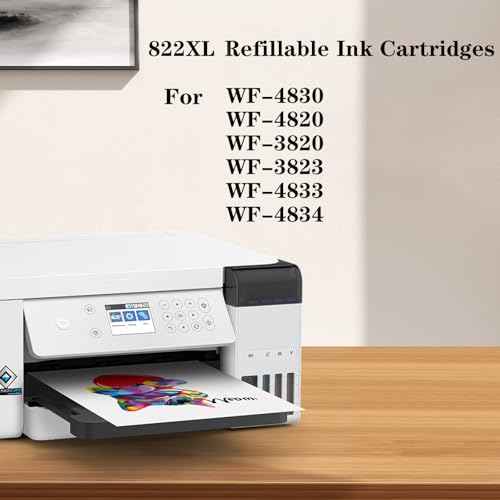 KHY T822XL Sublimation Ink Cartridges with Chip WF-3820 Empty Refillable Ink Cartridges 822XL with for Workforce Pro WF-3820 WF-4820 Wf-4830 Wf-4833 Wf-4834 Empty Refillable Ink Cartridge