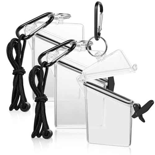 BESARME 3 Pack Waterproof ID Badge Holder Case Clear Vertical ID Card Holder with Lanyard Carabiner and Keychain Durable Locker Dry Box