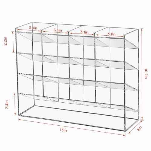 BEYGORM Acrylic Vertical Marker Organizer for 200 Markers with 17 Compartments, Clear Angled Pen & Pencil Holder, Large Desk Stationery & Art Supply Storage for Office & School (13 x 10.2 x 4 Inch)