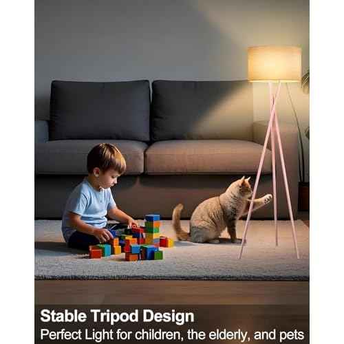 Lightdot Pink Tripod Floor Lamp, Modern Floor Lamps for Living Room, Standing Lamp with Linen Shade, E26 Bulb Included, 66" Tall Floor Lamp for Bedroom, Home Office