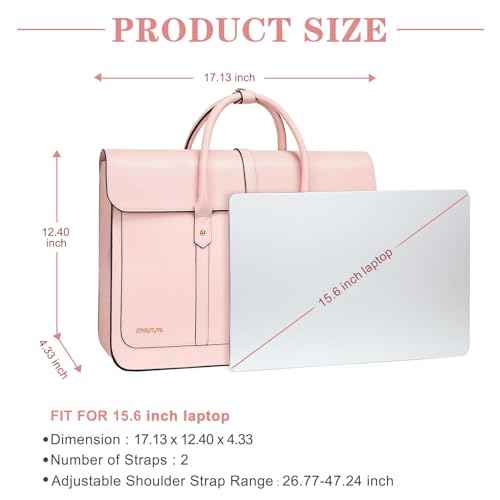 MOSISO Laptop Bag for Women, 15-15.6 inch PU Leather Laptop Shoulder Bags Convertible Backpack, 16 inch Messenger Bags Casual Handbag Work Briefcase Travel Computer Bag with Bowknot, Pink