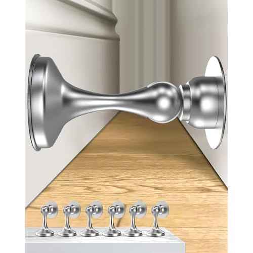 Crosize Magnetic Door Stoppers 6 Pack, Stainless Steel Door Stops for Wall and Floor Mounting, Door Holder Keep Door Open, No Drilling Door Stop with 3D Adhesive Tapes, Silver