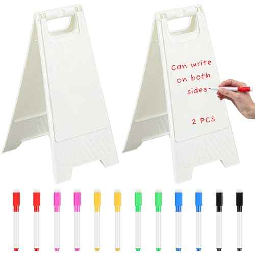 2 Pack a Frame Sandwich Board Sign with Dry Erase Surface Double Sided Sidewalk Sign Chalkboard Easel Heavy Duty Plastic Dry Erase Poster Board for Outdoor Restaurant Cafe Menu (White)