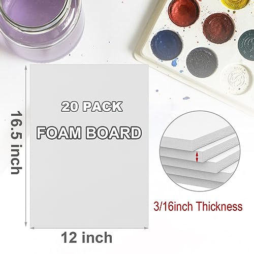 ALISWAT 20 Pack White Foam Boards 12x16.5in 3/16in Thick for Crafts & Projects