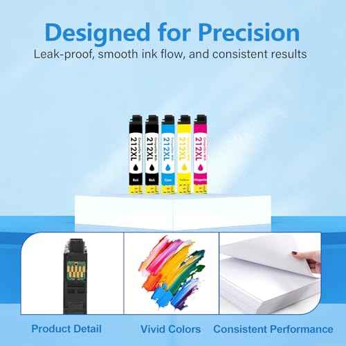 212XL 212 Ink Cartridges Combo Pack: Remanufactured Replacement for Epson Printer Workforce WF-2850 WF-2830 WF-2810 Expression Home XP-4100 XP-4105 (5 Pack, Black*2 Cyan Yellow Magenta)