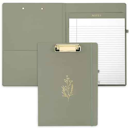 Aesthetic Clipboard Folio with Refillable Lined Notepad & Interior Pocket ? Cute Padfolio/Legal Pad Holder for Women ? Easily Organize Notes at Work, School, or Home