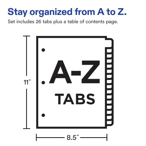 Avery A-Z Multicolor Table of Contents Dividers 26-Tab Set - 0.281H x 11L x 11W