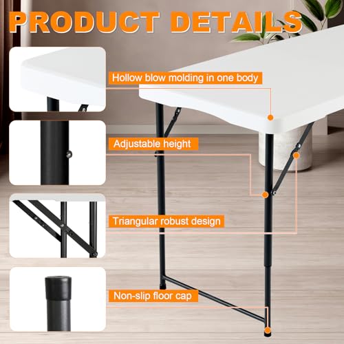 FROASISPRO 4ft Folding Portable Height-Adjustable Utility Table - White
