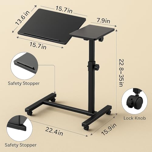 Adjustable Sit & Stand Desk ? Rolling Laptop Desk with Lockable Wheels, Portable Standing Computer Table for Home Office, Small Space Workstation with MDF Top & Steel Frame, Modern Black