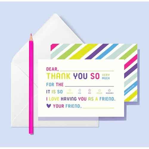 25-Pack Kids Fill-in-the-Blank Thank You Cards with White Envelopes - 4x6 Double-Sided Postcards | Fun and Colorful Design for Birthdays, Holidays, and More (Colorful)